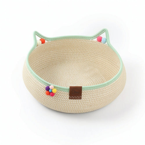 Cat Bed with Ears Natural Cotton Rope Cat Bed Braided for Cats