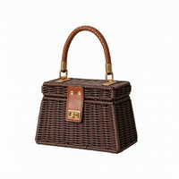 Trapezoid Handbag Handmade Wicker Purse Braided Handle for Outings