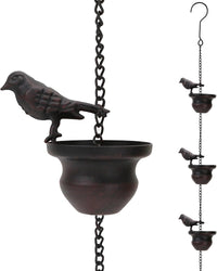 Vintage Metal Rain Chain with Bird Decor for Outdoor Garden