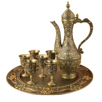 Liquor Service Set with Tray Embossed Ewer Set with Cups Ornate for Collectors