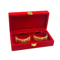 Red Velvet Wooden Bangle Storage Box with Dragon and Phoenix Design, 4-Slot