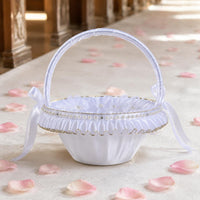 Flower Girl Basket Lace Border White Flower Basket Pleated Design