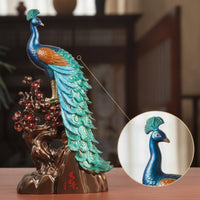 Peacock Sculpture with Branch Base Ornamental Peacock Figurine Collectible