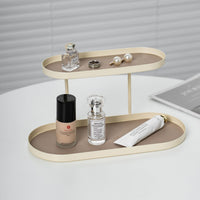 Cream Two-Tier Storage Rack for Desktop Display