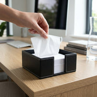 Tissue Box Holder for Home Office and Car, PU Leather Napkin Holder with MDF Board, Square Opening Napkin Dispenser, Desk Organizer 0.2kg Pack 1
