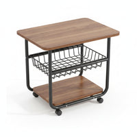 Two-Tier Rolling Side Table Metal Frame Furniture Compact for Beside a Sofa