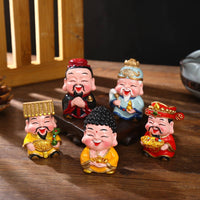 5 Pieces Wealth Deity Statue Set Hand-Painted God of Wealth Statue