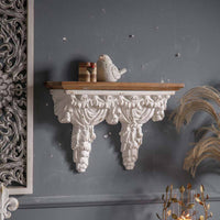 Wall Bracket Shelf Ornate Shelf with Carved Support Wood-Toned for Entryway