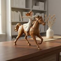 Girl Riding Horse Figurine Sculpted Surface Girl on Horse Figurine for Bedroom