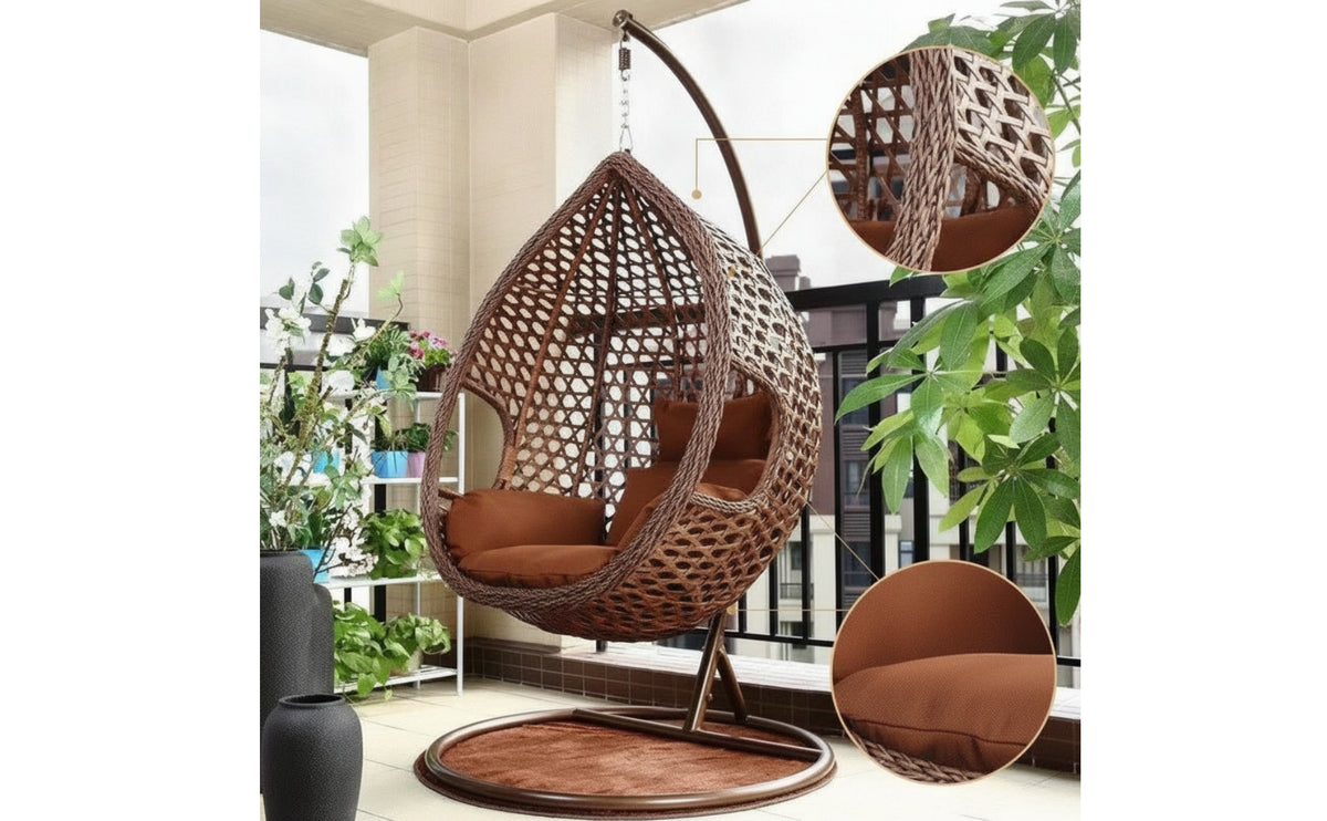 Rattan Wicker Hanging Egg Chair Teardrop Wicker Hanging Egg Chair Enclosed Furniture for Balcony, Living Room, Reading Corner