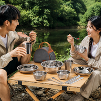 11-piece Camping Dinnerware Set, Stainless Steel Cutlery Set for 1 Person, Stackable, Perfect for Picnic, On-the-go, Vanlife, 20cm Plate