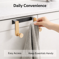 Hook Rack with Wood and Iron for Nordic Style Hanging, Removable Storage for Dorm Room or Home Use, No Nail Coat
