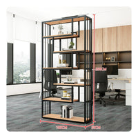 Display Bookcase Freestanding Partition Shelf Industrial Style Bookshelf Multi-tier Display Rack Open Back Metal Wood Bookcase Privacy Screen with Storage Suitable for Office Living Room Entryway Home Decoration