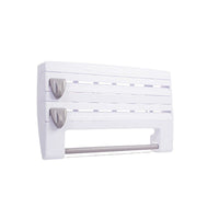 Wall-Mounted Plastic Kitchen Storage Rack with Plastic Wrap Dispenser and Cutter