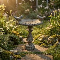 Miniature Birdbath Feeder Carved Surface Resin Birdbath Ornament Decorative