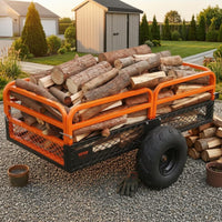 Heavy-Duty ATV Dump Cart 1500 Lb Capacity Lawn Tractor Dump Cart Orange Frame for Yard Hauling