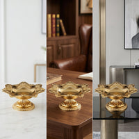 Gold-Toned Lotus Fruit Plate Metal Fruit Bowl with Pedestal Embossed Footed Plate Scalloped for Living Room, Altar, Tea Table