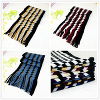 Men's Plaid Striped Solid Color Wool Knit Scarf for Autumn Winter