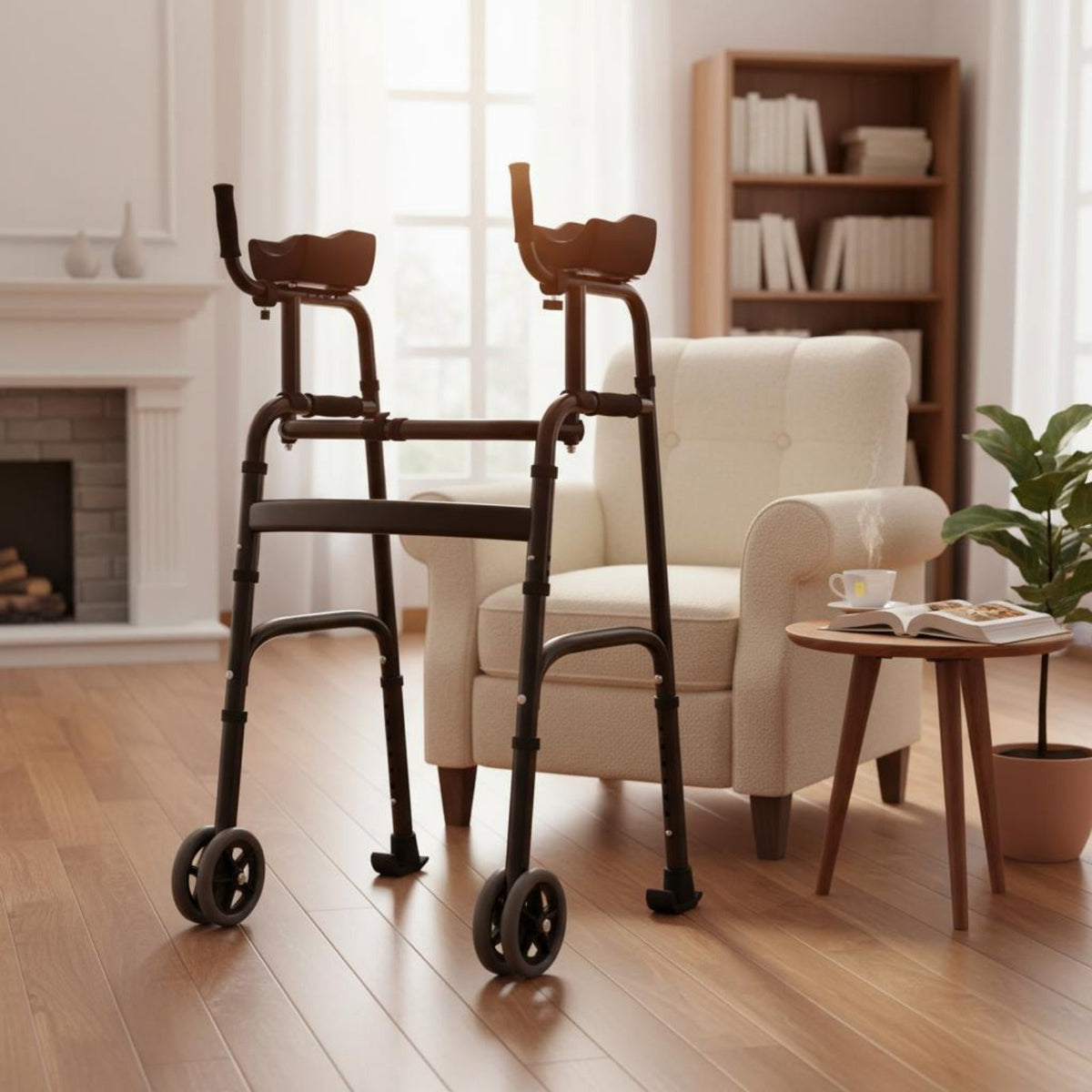Upright Folding Walking Assistant Strolling Support Height Adjustable Standing Gait Support with Armrests Two-Mode Mode