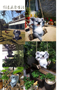 园林花园庭院阳台树脂动物工艺品树挂仿真爬绳考拉吊件熊猫荡秋千