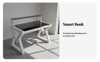 Glass-Surface Metal Desk Modern Design Computer Table Space-Saving
