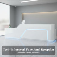 Contemporary White Reception Desk Sturdy and Wear-Resistant Modern Reception Desk Sturdy Construction Curved-Shaped Cashier Bar for Business Owners