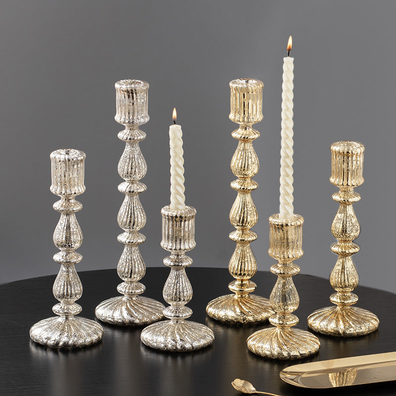 French Vintage Silver-Plated Glass Candle Holder