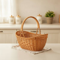 Basket with Handle Woven Rattan Basket Natural Long-Lasting for Picnic, Flower Arranging