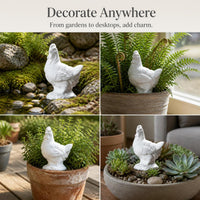 Miniature White Ceramic Chicken Figurines for Garden & Micro Landscape Decor