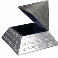 Pyramid Jewelry Box Engraved Pattern Tin Alloy Jewelry Box Open Interior