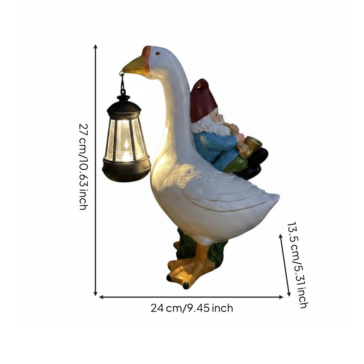 Gnome Riding Goose Statue Resin Craft Goose Solar Light for Yard, Patio