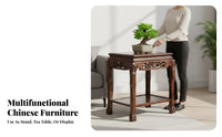 Wooden Display Pedestal Multi-Purpose Carved Rectangular Pedestal Traditional design Oriental Design for Entryway, surface Decor