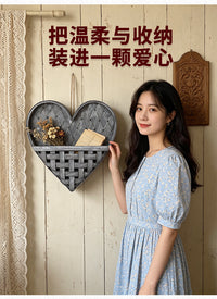 心形室内木质挂篮壁挂装饰插花装田园风置物篮民宿背景墙面挂饰
