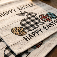 Bunny Happy Easter Table Runner, Spring Kitchen Dining Bunny Easters Table Runners Linen Decoration for Home Party Decor Indoor Outdoor