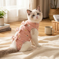 Recovery Suit for Cats with Back-fastener, Sleeveless Cat Neutering Suit for Post-Operative Pet Attention