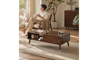 Coffee Table with Storage Rectangular Wood Coffee Table Mid-Period Modern Furniture for Apartment