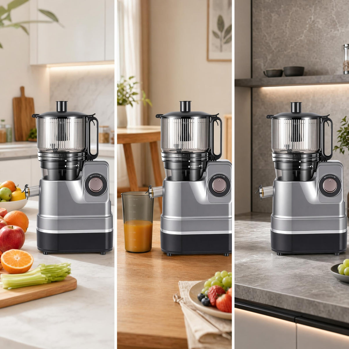 Wide Feed Chute Juicer with Collection Cups Electric Slow Juicer Easy to Clean Juice Extractor Compact for Families, Kitchen, Countertop