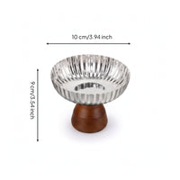 Fluted Dessert Bowl with Wooden Base Food-Grade Scalloped Dessert Cup Natural Stainless Steel Bowl with Wood Base Multipurpose for Parties