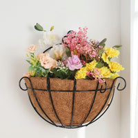 Hanging Basket for Garden Decor, Wall Planter with Coconut Coir Planter Liner, Half Round Fence Hanging Planters, Semi-Handmade Hanging Plant