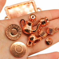 Dollhouse娃屋微缩茶席套装ob11迷你合金花纹茶具仿真下午茶道具