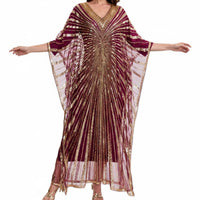 Sequins Beaded Kaftan Glittering Sequins Glitter Mesh Overlay Dress Draping Silhouette Embellished Maxi Dress for Evening Event, Party