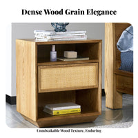 Rattan Drawer End Table sturdy Wood Nightstand Sturdy Construction for Guest Room