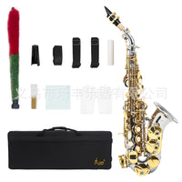 SLADE Soprano Saxophone Curved Neck B Flat Nickel-Plated Body Gold Keys White Shell Buttons Cloth Case Set