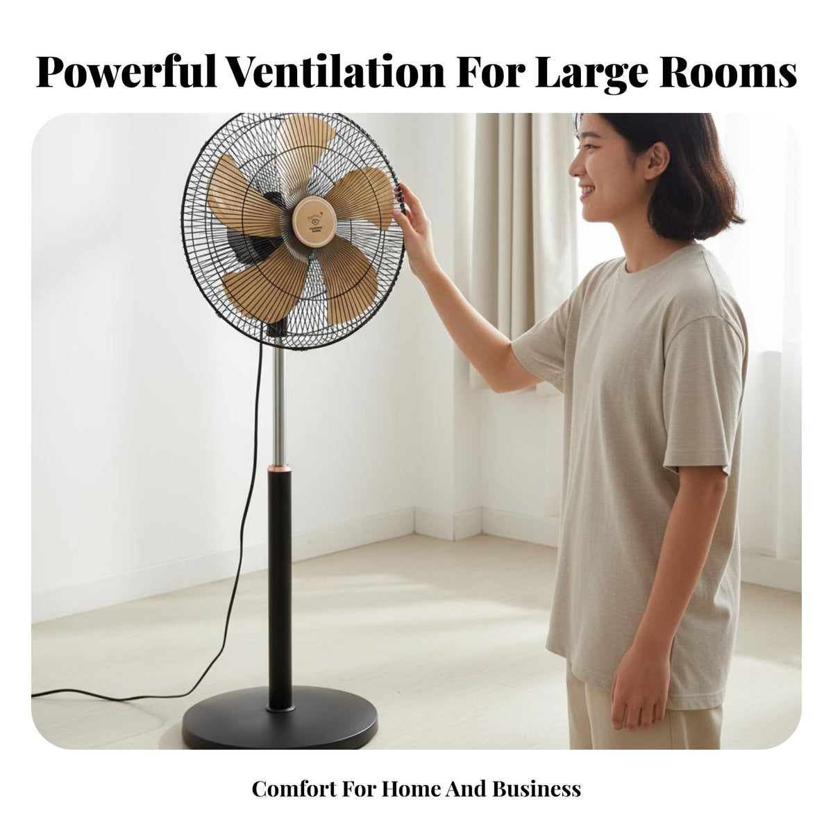 Quiet Operation Floor Standing Fan Strong Airflow Oscillating Stand Fan 3-Speed Settings Home Appliance Stable Base for Students, Dorm Room, Office