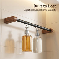 Hanging Rack Single Bar, Premium Walnut Wood Finish Towel Bar for Washroom, Punch Installation for Homeowner, Nordic Style Bathroom Storage