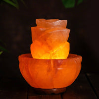 Warm Lotus Mineral Lamp Carved Mineral Lamp with Wooden Base Ambient Night Light Natural for Bedside, Bedroom