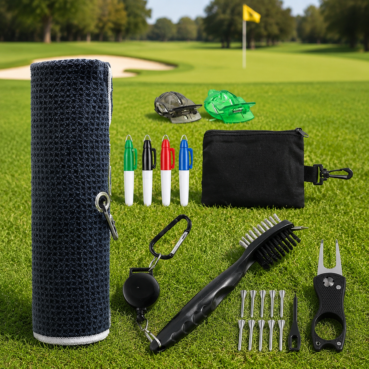 Golf Club Care Brush Cleaning Set Maintenance Supplies Black Red With Portable Towel