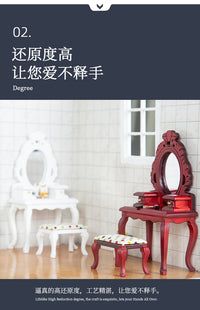 1:12 Dollhouse Miniature Furniture Vanity with Mirror, Drawers, Table and Stool Photo Prop