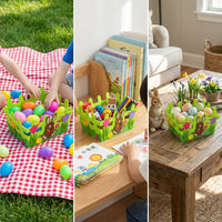 Felt Easter Basket with Handle, 3D Bunny Rabbit Design Egg Hunt Bag, Reusable Spring Gift Tote for Kids Party Favours and Decorations