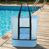 Lunch Box Tote Bag with Insulated Cool Bag Base, Large Cool Box for Shopping Bags and Delivery Bag, Mesh Design Beach Bags for Women with Zip
